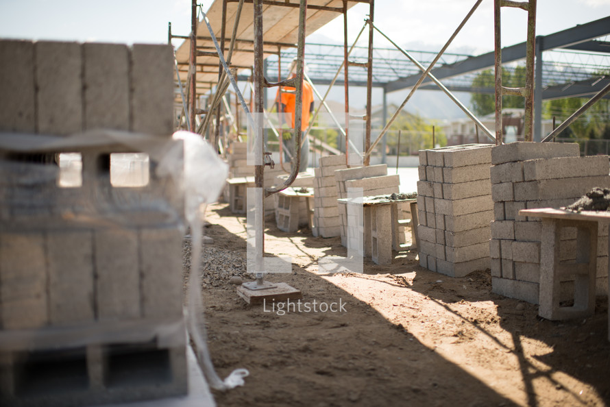 cinderblocks at a construction site 