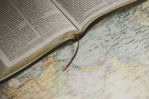 Bible on a map, missions preparation 