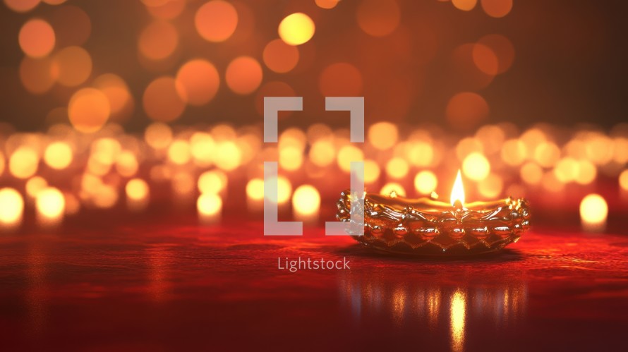 Diwali Celebration,  Illuminated Diya Against a Festive Bokeh Background. Concept of light, hope and prosperity