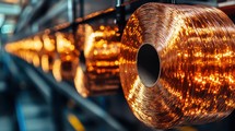 Production of copper wire, cable, metal or fiberglass, Industrial manufacturing, technology, and engineering concept.