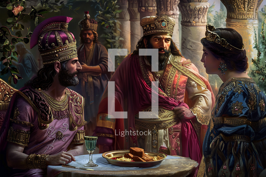 Esther meeting with Herod and Haman 