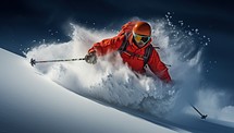 Skier in red helmet and goggles skiing downhill.