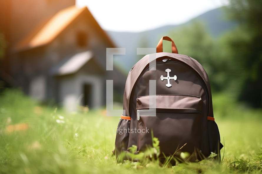 Brown Backpack on the Grass