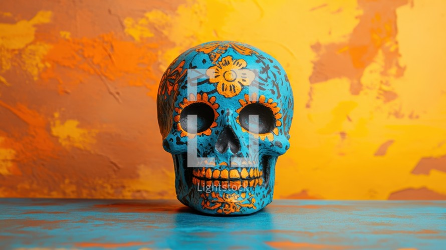 Blue Sugar Skull. Dia de los Muertos concept.