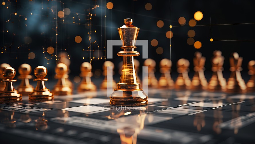 Golden chess king on the chessboard. Business strategy concept.