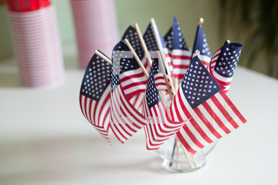 American flags in a vase 