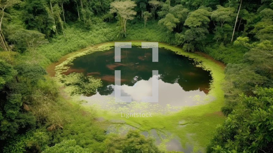 A round pond in the middle of the Peruvian jungle