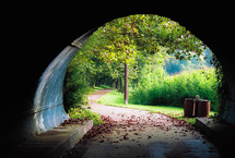 summer scene at the end of a tunnel 