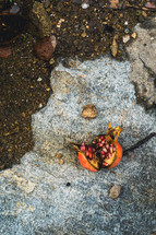 broken pomegranate on a stone for good luck 