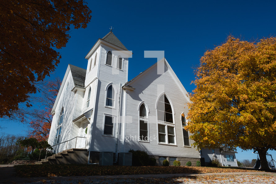 white chapel in Autumn 