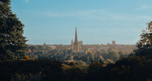 Norwich City Cathedral and skyline, beautiful English town landscape, tall historic landmark