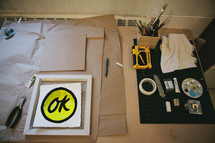 paint studio and painting of word ok 