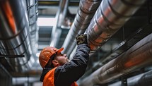 Worker Inspecting Industrial Pipelines