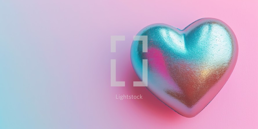 Iridescent Heart on a Pink Gradient Background