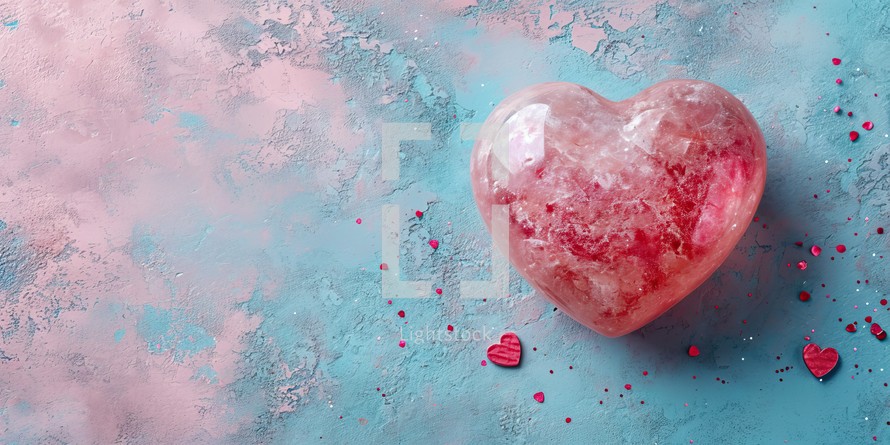 Valentine's day background. Pink heart on a blue background.