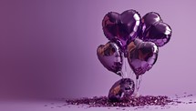 Purple heart shaped balloons on a purple background