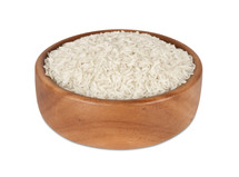Wooden bowl of rice.