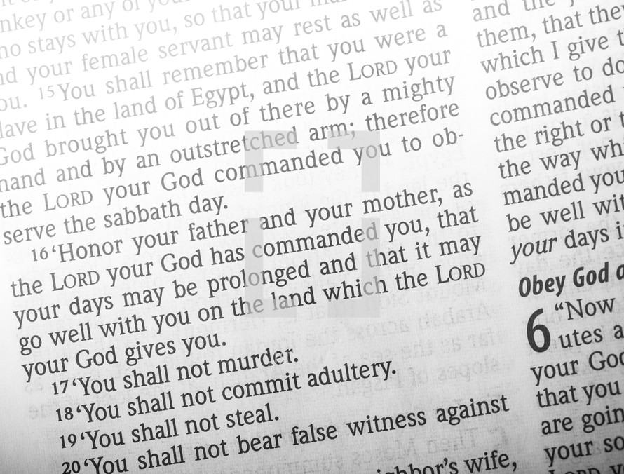 Bible text; Ten Commandments.