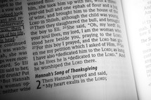 Bible open to 1 Samuel 2 -- Hannah's Song of Thanksgiving.