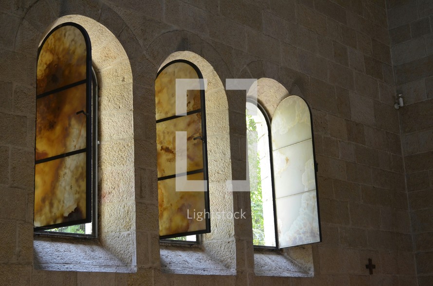 Church windows with Byzantine architecture