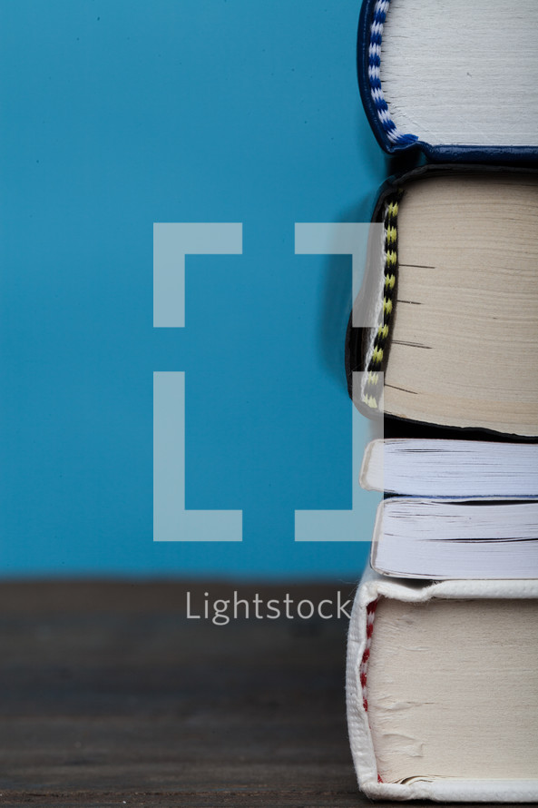 Close-up of a stack of books.