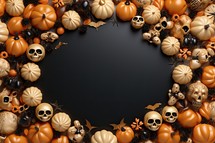 Halloween background with pumpkins, spiders, bats, spiders and spiders
