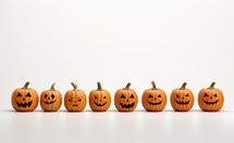 Halloween pumpkins on white background with copy space. 3D illustration.