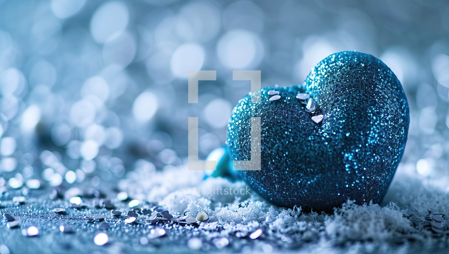 Blue heart on glitter bokeh background. Valentines day concept