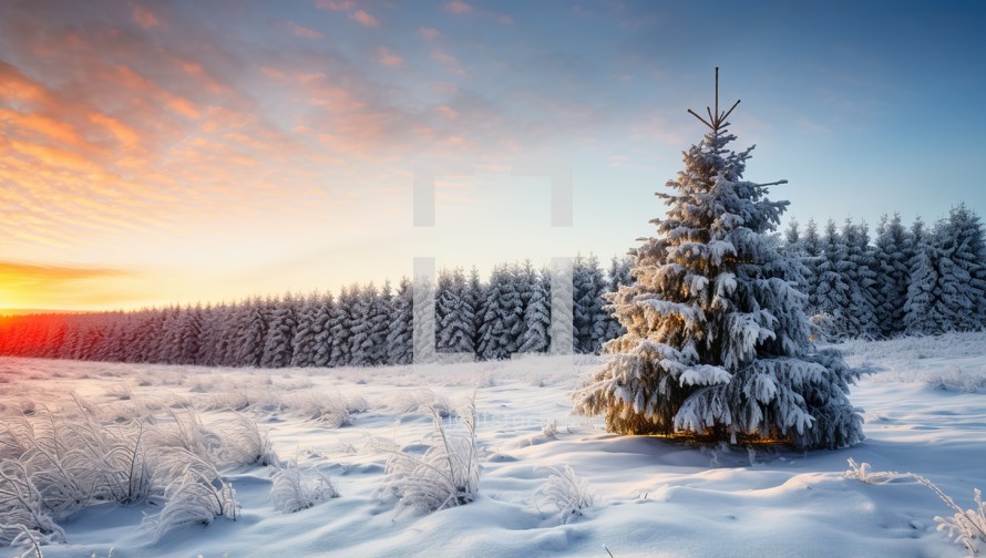 winter landscape with snowy fir trees
