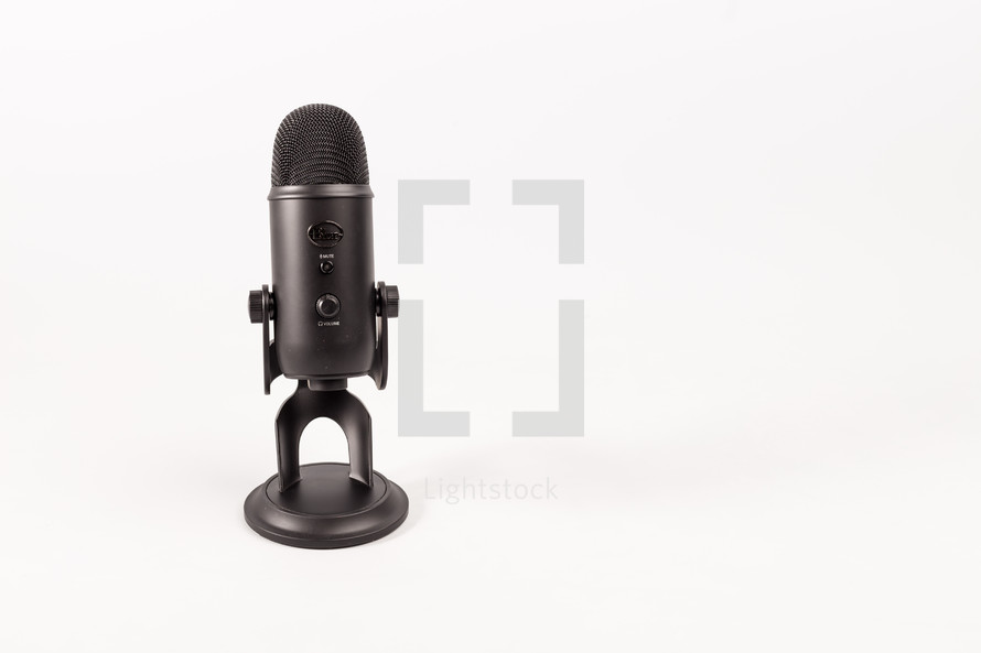 microphone and a white background 