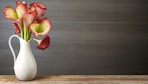 Bouquet of flowers in a vase on a wooden background