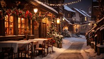Christmas and New Year holidays. Traditional wooden houses in the town.