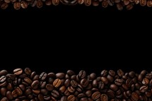 Coffee beans isolated on black background with copy space for text