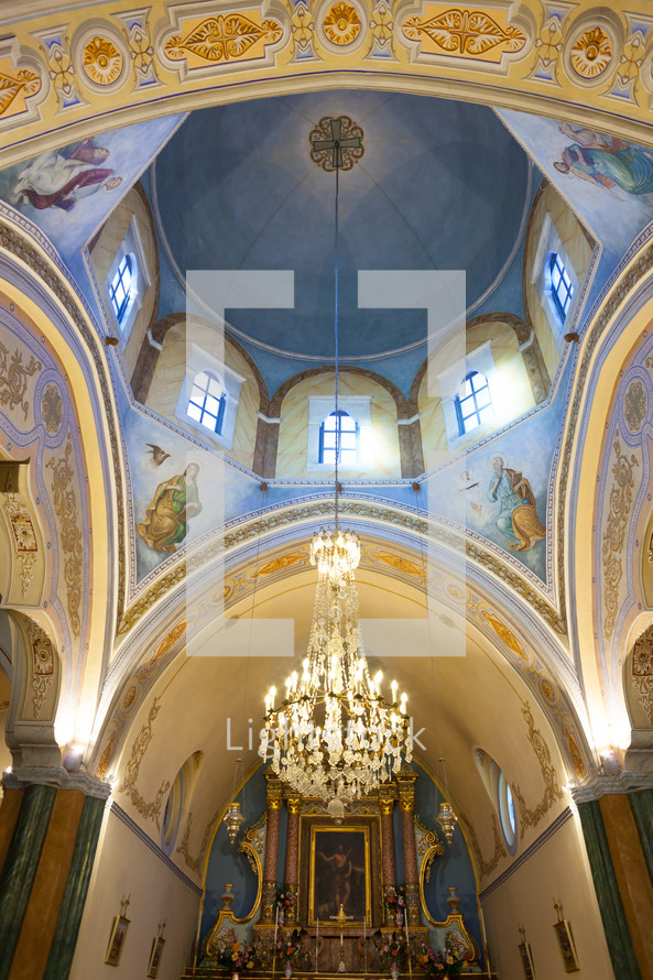 Interior of the Roman Catholic Cathedral of St John the Baptist, Fira, Santorini island, Greece