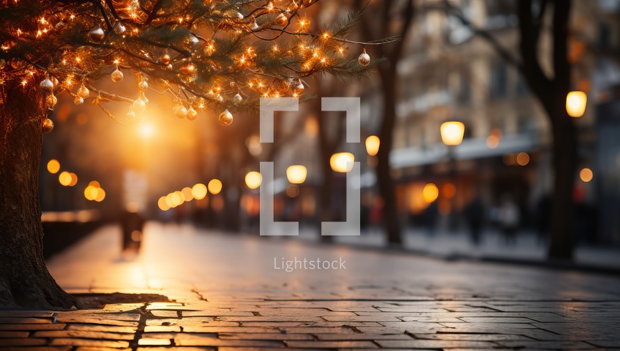 Christmas and New Year holidays background. Lights on the streets
