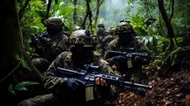 soldiers with assault rifle in the jungle.