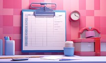 3d illustration of office desk with notepad and stationery.