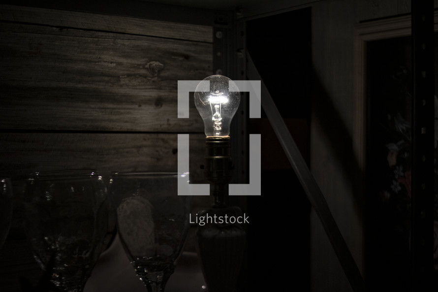 glowing lightbulb in a lamp 