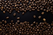 Coffee beans on a black background, can be used as a background