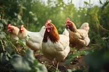 chickens on traditional free range poultry farm in Ukraine, Europe