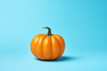 Pumpkin isolated on blue background. Minimalistic style.