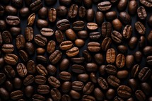 Coffee beans on a dark background. Close-up.