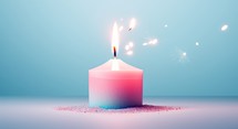 Burning candle in pink and blue colors with sparkles. 3d rendering