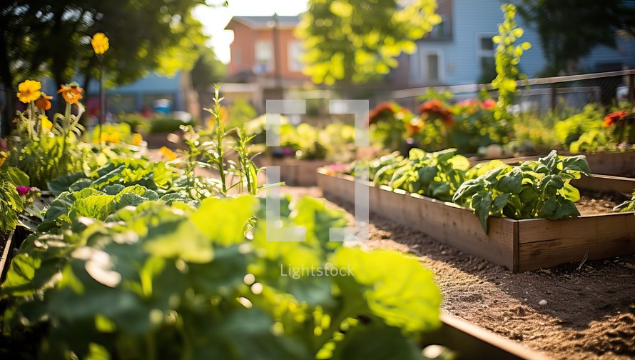Cultivation of vegetables in the garden at sunset