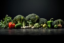 Fresh vegetables on a black background. Healthy food concept. Copy space.