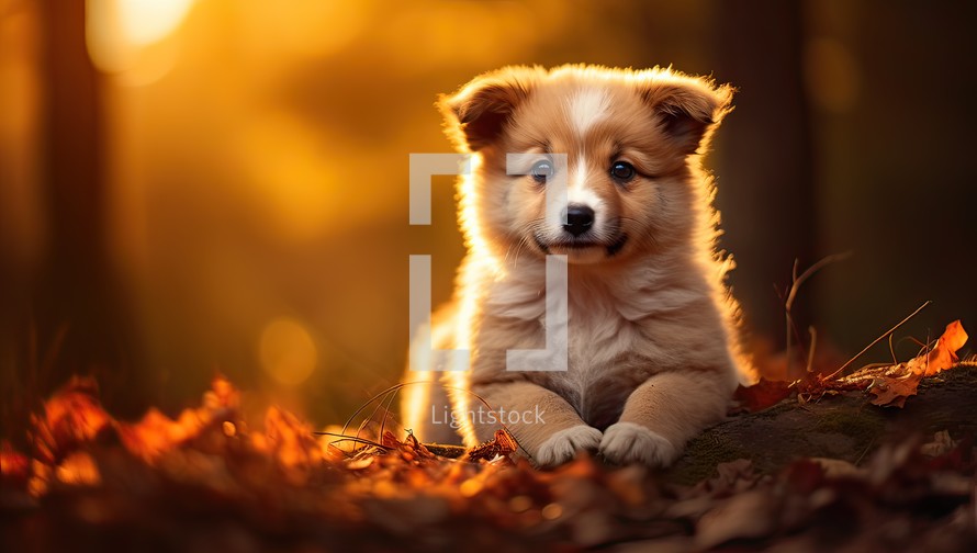 Portrait of a Welsh Corgi dog in the autumn park