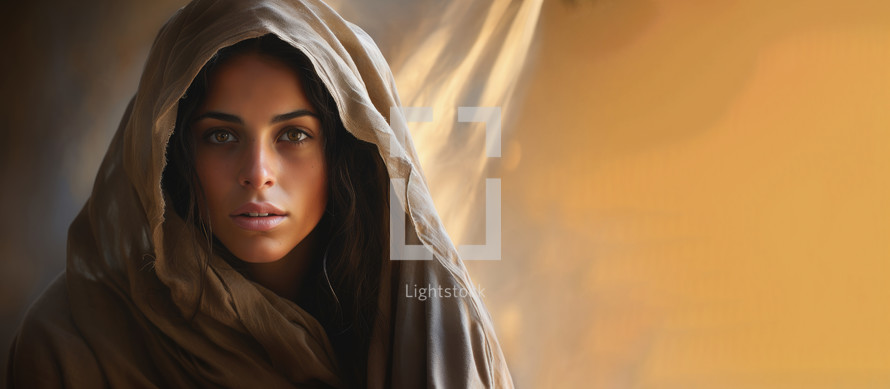 Portrait of a beautiful young biblical woman with copy space