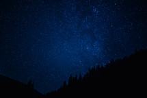Night Sky With Stars, Satellites. Milky Way Passing In Long Exposure. Beautiful