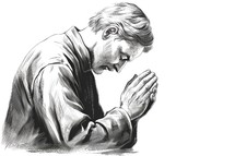 Praying man. Ink and watercolor illustration. Isolated on white background