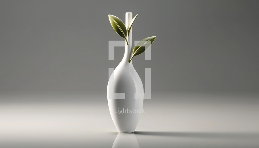 Vase with green olive leaves. AI generative